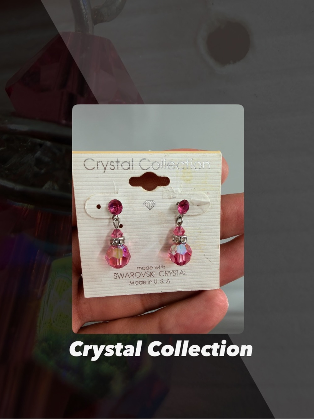 EUC Crystal Collection Pink Drop Earrings